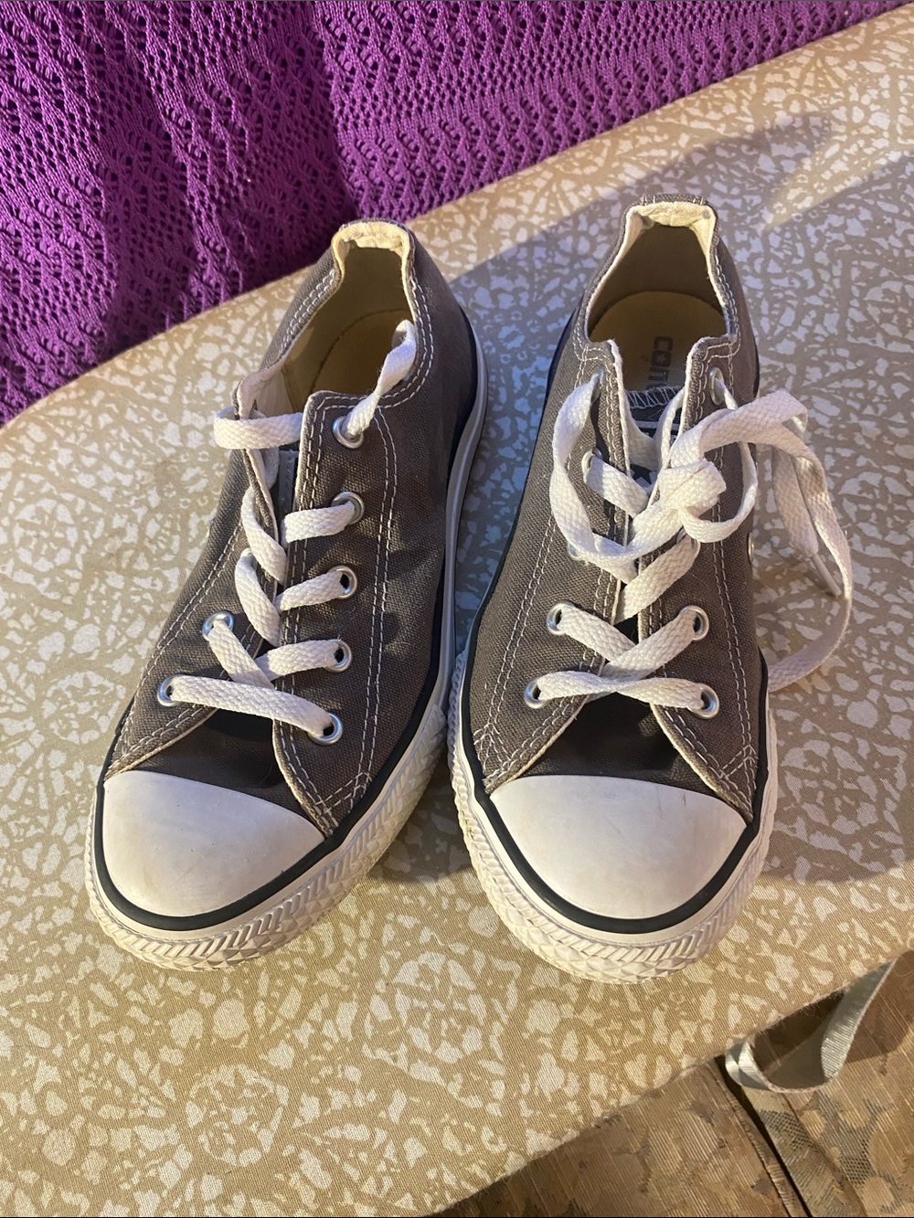 Converse Kids Gray Low-Top Canvas Sneakers with White Toe